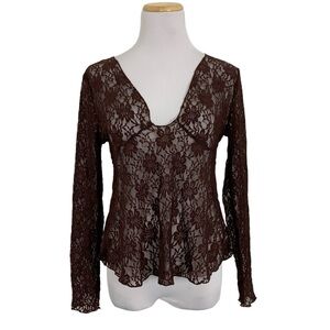 Shein All Lace Stretch Deep V Neck Floral Top Lettuce Trim Retro 90s Y2K Style